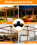 Beefed Up Iron Pergola Bracket Kit For 4x4 Posts With 3 Way And 4 Way Corner Brackets Includes Metal Base And Screws For Gazebos And Pergolas Built To Last, shown installed in various outdoor settings like parks and balconies.