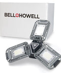 Triburst Motion Sensor LED Ceiling Light With 144 LEDs, 6500K Daylight, multi-directional triple panel in front of box