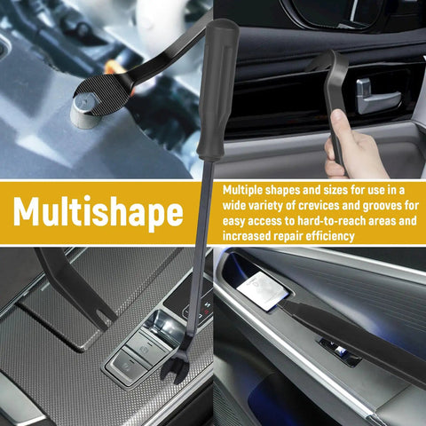 5-Piece Auto Trim Removal Tool Set No Scratch Plastic Pry Tools in use on car interior panels and fasteners