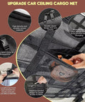 Heavy Duty Car Ceiling Cargo Net For Tesla Cybertruck Double Layer Overhead Storage Mesh with zippered pockets and durable nylon.