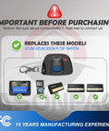 Two Remotes That Work With Your 61LM 750CB Garage Door Opener 390MHz 9 Dip Switch For 1984 To 1993 Models Durable ABS Case FCC Certified Tested Over 100000 Uses 3 Year Warranty with compatibility information and model examples