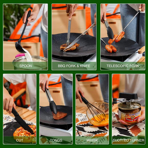 All-In-One Must-Have Camping Cookware Set 30-Piece Kitchen Tools For Outdoor Adventures, Portable Stainless Steel And Silicone Utensils