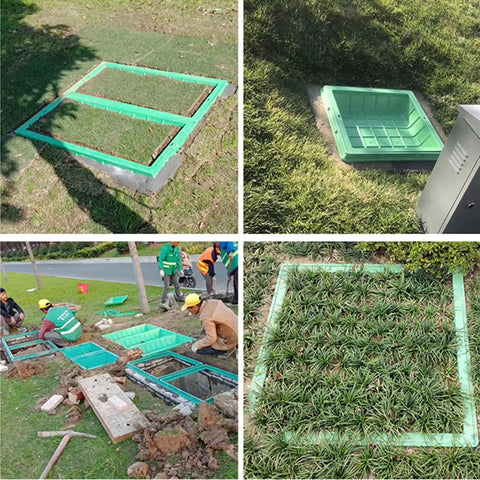 Beefy PP Recessed Sewage Basin Cover With Frame And Pull Hole Waterproof Heavy Duty Lid installed in lawn and garden drainage