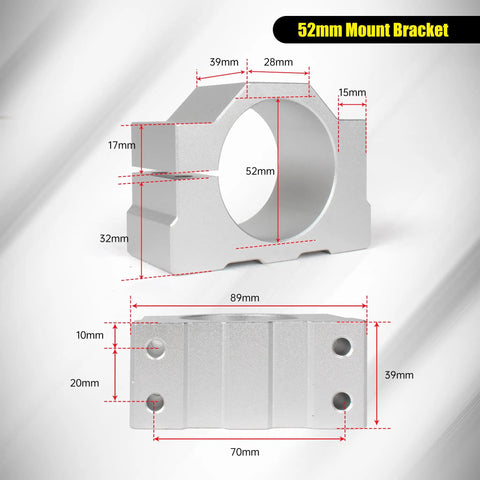 52mm mount bracket for 800W 110V CNC Spindle Motor Air Cooled 52mm ER16, detailing dimensions and design features