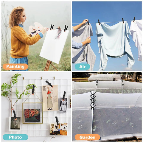 Heavy Duty Balloon Arch Clips Set, 10 Pcs 4.5 Inch Plastic Spring Clamps used in painting, drying clothes, photo hanging, and gardening.