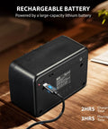 Mini Guitar Amp 5W Portable Practice Amplifier with Clean and Drive Two Channel Effects Bluetooth Speaker Headphone Jack Rechargeable Battery showing battery charging