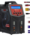 Power Pro Duo LiPo Battery Charger With LCD Screen Beefy Dual 80W Ports front view with charging cables