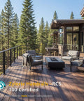 Heavy Duty Four Foot Modular Deck Handrail In Matte Black T304 Stainless Steel Cable Railing Top Rail For Outdoor Porches with chairs and fire pit.