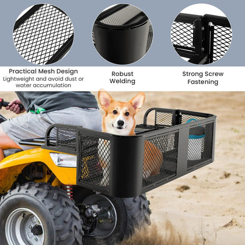 Heavy Duty Rear Cargo Basket For ATV And UTV Detachable Steel Mesh Drop Rack Black Powder Coated Rust Resistant Universal Trail Ready Sling Your Gear No Sweat
