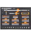 Megamod 194 Piece Mechanics Tool Set in foam tray with various sockets, screwdriver, and ratchet, top view