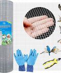 Heavy Duty 19 Gauge Hot Dip Galvanized Hardware Cloth One Half Inch Mesh 48 By 100 Foot Roll with gloves and tools for fencing.