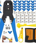 Straight Up Pro RJ45 Crimping Tool Kit With Cat5 Cat6 Cable Tester And Wire Stripper with cable connectors and tools.
