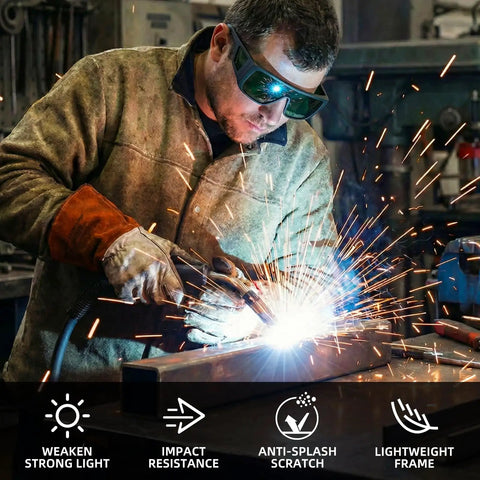 Worker using IR 5.0 Welding Glasses 2 Pack With ANSI Z87.1 Impact Resistant Lenses UV Protection And Wraparound Frames