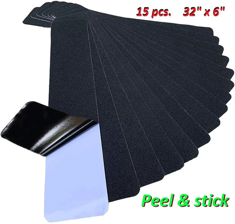 Self Adhesive Non Slip Stair Tread Tape 15 Pack Pre Cut 32 By 6 Inch Black Stair Step Strips Anti Slip Traction Tape For Wet Floors
