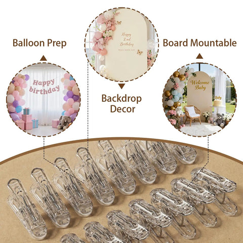 Dramatic 20 Pack Transparent Spring Clamps That Are Super Heavy Duty And Perfect For Balloon Arch Kits Woodworking DIY Backdrop Fixing Photography Studios And Party Decorations Without Looking Ugly Or Cheap At All, clear plastic clamps for balloon arches