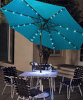 9 Foot Solar LED Patio Umbrella With Tilt And Crank 32 LED Lights To Light Up Nights Outdoor Market Style Shade For Garden Deck Backyard Pool And Beach