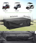 Product diagram showing Rear Bench Golf Cart Storage Bag For 2 Plus 2 Or 4 Passenger Carts 800D PVC Dustproof Organizer