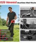Man using 24V Cordless Weed Wacker With Three In One Trimmer Edger And Brush Cutter Includes Two Batteries And Charger Wheels For Easy Yard Work Made For Thick Weeds And Lawn Care in lawn
