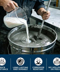 Heavy Duty Polymer Cement Concrete Waterproof Coating Stops Leaks Cold On Roofs And Basements Fast Drying crack-resistant formula being mixed in a bucket.