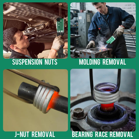 Induction heater bolt removal tool, green, 1500W; used on suspension nuts, molding removal, J-nuts, bearing races