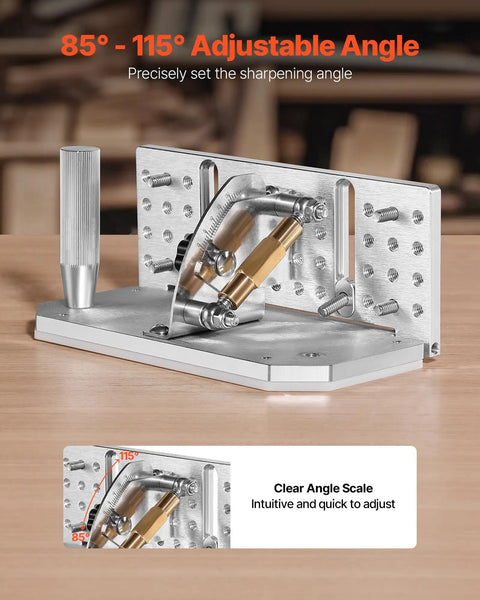 Rugged Adjustable Belt Sander Knife Jig With Dual Handles 85 To 115 Degrees Angle Finder showing adjustable aluminum angle guide.