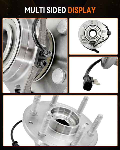 2 Pack Front Wheel Bearing Hub Assembly 515160 Fits Chevy Silverado 1500 Suburban Tahoe GMC Sierra 1500 Yukon Cadillac Escalade XTS ABS 6 Lug 2014 Through 2020 Vehicles, featuring close-up and multi-sided images of the bearing hub