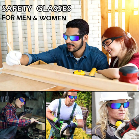 Group using Six Pack Tinted Safety Glasses Protective Eyewear ANSI Z87.1 Work Glasses With Scratch Resistant Lenses for industrial jobs.