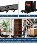 Heavy Duty Foldable Platform Cart Push Dolly Built Tough For Moving Heavy Loads Portable Black Push Cart With Smooth Roll Wheels Ideal For Home Garage Warehouse And Job Sites, horizontal and vertical connection