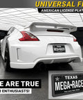 Slick Carbon Fiber License Plate Frame Set With A Dope Slim Profile And Fully Weatherproof Build For Quick Two Hole Universal Front Rear Swap On Your Daily Driver Ride on a white sports car.