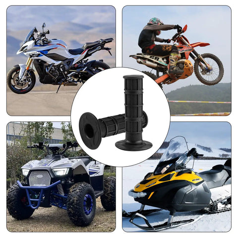 2 Pcs Universal Seven Eighths Inch Motorcycle Grips Soft Rubber Hand Grips for ATV Dirt Bike Polaris showing various vehicles