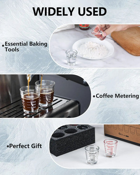 Two Pack Espresso Shot Glass Measuring Cup Set With Red Scale, Heavy Glass Barware For Home Bartending And Kitchen Use