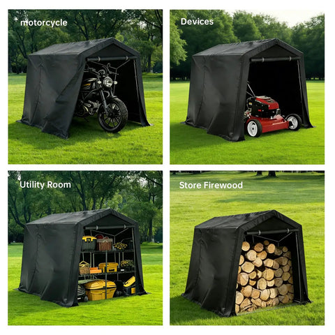 All Weather Outdoor Storage Shed Tent With Waterproof Cover Windproof Portable Carport Garage Shelter for motorcycle, lawn mower, tools, firewood.