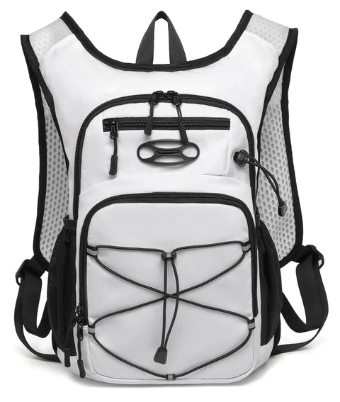 Lightweight Hydration Backpack With 2L Or 3L Water Bladder For Cycling, Hiking, Rave And Day Trips, White Daypack, Front View