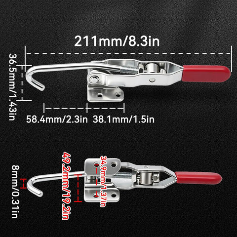 2 Pcs J Hook Toggle Clamp 374lb Heavy Duty Pro Grade Toggle Latch Clamp dimensions and design details for woodworking jigs.