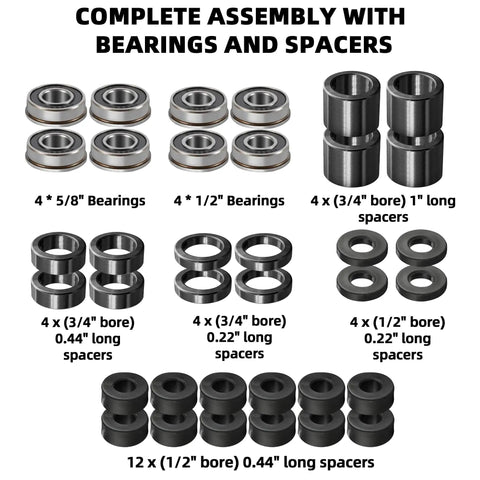 Two Pack 13x5.00-6 Flat Free Tire And Wheel Assembly For Front Mower Wheel With A Three Inch Centered Hub And Three Quarter Inch Bearing Compatible With Riding Mowers And Garden Tractors Replacement Front Wheel, bearings and spacers set