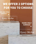 Custom Engraved Desk Name Plate In Acrylic, Personalized Office Name Plate for Boss, Manager, Two Surface Options Displayed