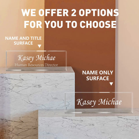 Custom Engraved Desk Name Plate In Acrylic, Personalized Office Name Plate for Boss, Manager, Two Surface Options Displayed