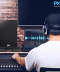 Sound Dampening Speaker Riser Foam Platform Pro Grade for studio monitors in a recording studio setup with engineer.