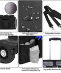 Close-up of Extra Large Rolling Cleaning Caddy with multiple features including nylon fabric, wheels, pockets, and adjustable strap.