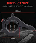 Solid Motorcycle Throttle Cruise Control Lock With Adjustable Abs Mount For 1 2 To 1 5 Inch Tubes showcasing product size details.