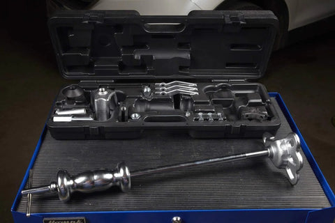 9 Way Slide Hammer Puller Set Heavy Duty Black Finish With Internal And External Jaws, Dual And Triple Cross Blocks and Cone