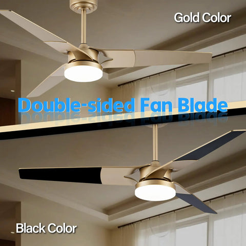 52 Inch Outdoor Wood Ceiling Fan With Lights And Remote, App Control, Timer, Reversible, Stepless Brightness, Gold Finish