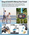 4 Zone Sprinkler Timer For Garden Hose With Rain Delay Manual Auto Irrigation Programmable Outdoor Faucet, family on beach, installation steps