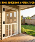 Tough As Nails Black Self Closing Screen Door Hinge Set 2-3/4 Spring Steel Hinges With Auto Close Action Includes Adjustment Tool Screws And No Sweat Setup showcased on a porch door.