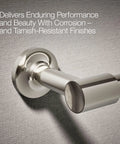 Close-up of Purist Pivoting Toilet Paper Holder in Vibrant Polished Nickel on wall, showing corrosion-resistant finish.