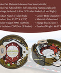 Front view of two electric trailer brake assemblies (left and right), 12.25 x 3.375 inches, for Dexter 9k–10k lb axles