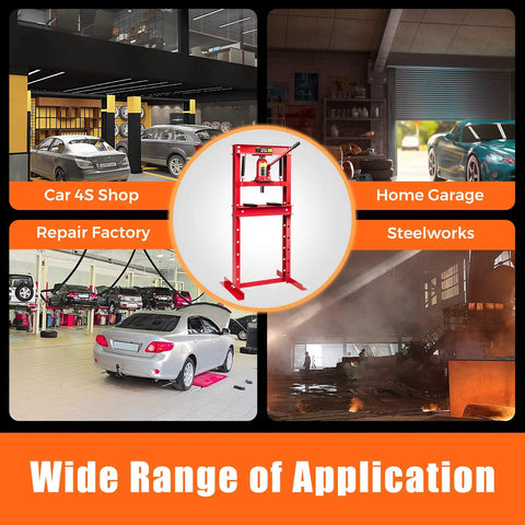 Heavy Duty 12 Ton Hydraulic Shop Floor Press With H Frame And Steel Plates Adjustable Working Table Floor Stand Jack Built To Handle Gears And Bearings Powder Coated Rust Resistant Construction For Tough Shop Use applications in various settings