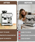 Ultimate Espresso Machine Slider Compatible With Breville 870XL before and after comparison showcasing countertop movement ease.