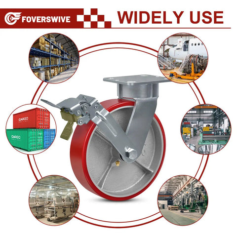 Heavy Duty Eight Inch Kingpinless Casters With Durable Polyurethane Wheels And Precision Rollers, designed for platform trucks.