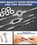 39 Piece Tap And Die Set For Threads Metric And SAE Kit With Adjustable Handles and GCR15 Steel Displayed